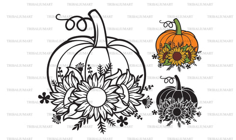 Sunflower Pumpkin (Autumn Floral Design) SVG TribaliumArtSF 