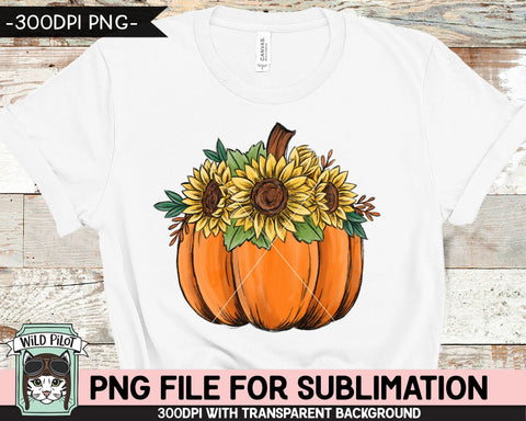 Sunflower Pumpkin SUBLIMATION design PNG, Floral Pumpkin png file, Flower Pumpkin sublimation designs, Fall png, Autumn png, Halloween png, Thanksgiving png Sublimation Wild Pilot 