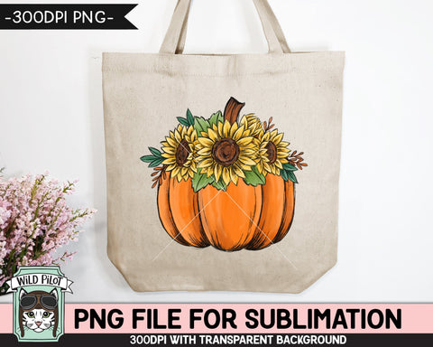 Sunflower Pumpkin SUBLIMATION design PNG, Floral Pumpkin png file, Flower Pumpkin sublimation designs, Fall png, Autumn png, Halloween png, Thanksgiving png Sublimation Wild Pilot 