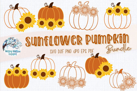 Sunflower Pumpkin SVG Bundle SVG Wispy Willow Designs 