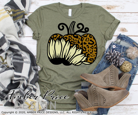 Sunflower Pumpkin SVG PNG DXF | Leopard Print Fall / Autumn Home Decor SVG | Pumpkin SVGs | Shirt SVGs SVG Amber Price Design 