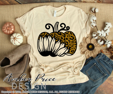 Sunflower Pumpkin SVG PNG DXF | Leopard Print Fall / Autumn Home Decor SVG | Pumpkin SVGs | Shirt SVGs SVG Amber Price Design 