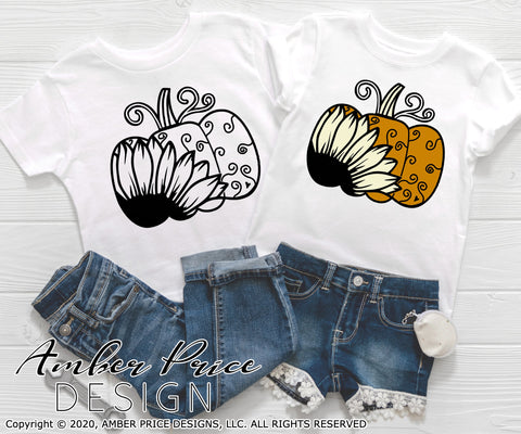 Sunflower Pumpkin SVG with swirls PNG DXF | Fall / Autumn Home Decor SVG | Pumpkin SVGs | Shirt SVGs SVG Amber Price Design 