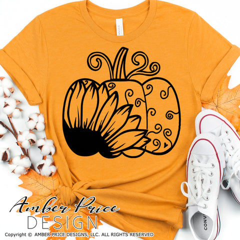 Sunflower Pumpkin SVG with swirls PNG DXF | Fall / Autumn Home Decor SVG | Pumpkin SVGs | Shirt SVGs SVG Amber Price Design 