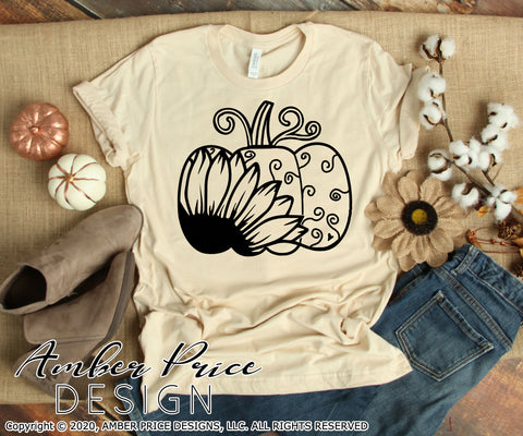 Sunflower Pumpkin SVG with swirls PNG DXF | Fall / Autumn Home Decor SVG | Pumpkin SVGs | Shirt SVGs SVG Amber Price Design 