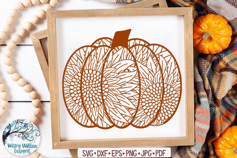 Sunflower Pumpkin Zentangle SVG SVG Wispy Willow Designs 