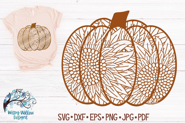 Sunflower Pumpkin Zentangle SVG SVG Wispy Willow Designs 