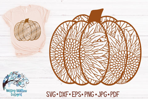Sunflower Pumpkin Zentangle SVG SVG Wispy Willow Designs 