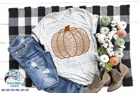 Sunflower Pumpkin Zentangle SVG SVG Wispy Willow Designs 