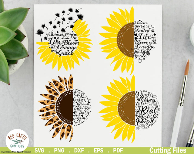 Sunflower quote saying bundle SVG,Sunflower rustic farmhouse SVG Redearth and gumtrees 