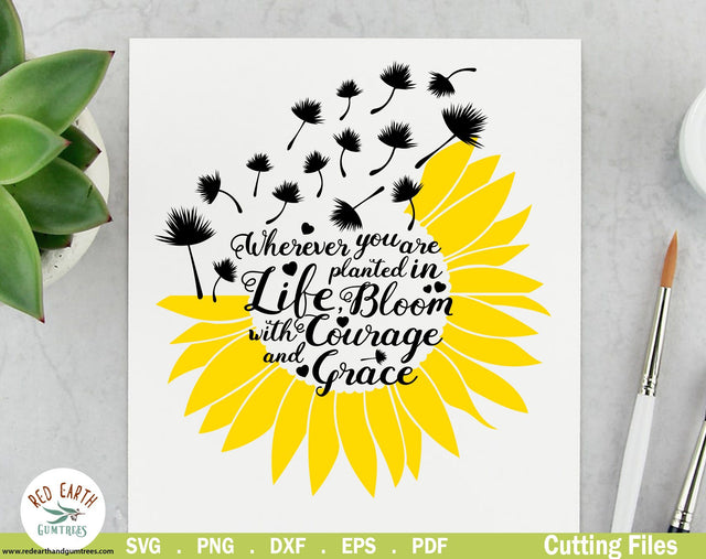 Sunflower quote saying SVG,Dandelion Sunflower rustic farm SVG Redearth and gumtrees 