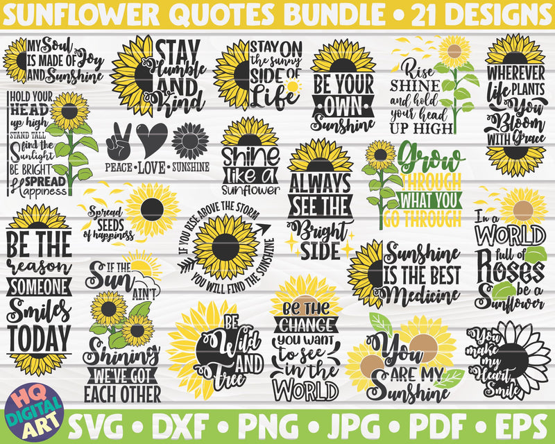 Sunflower Quotes Bundle SVG | 21 designs SVG HQDigitalArt 