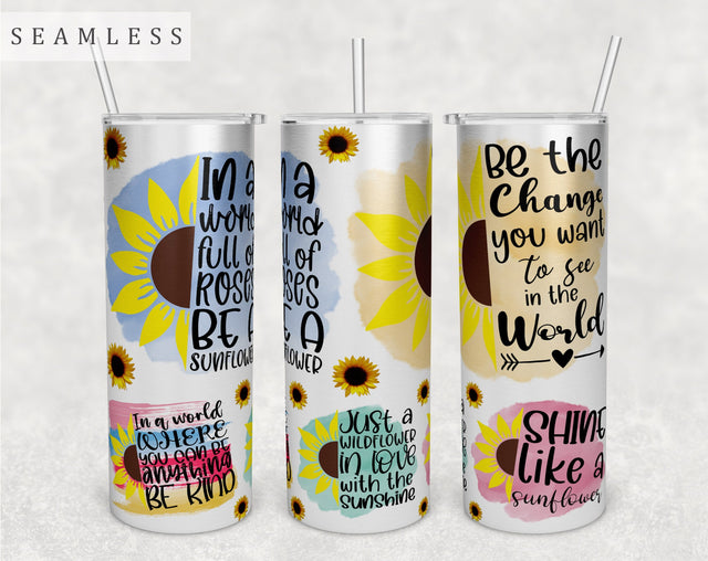 Sunflower Quotes Tumbler Wrap, 20 Oz Skinny Tumbler Sublimation Design, Seamless Inspirational Sunflower Sayings Tumbler PNG Sublimation HappyDesignStudio 