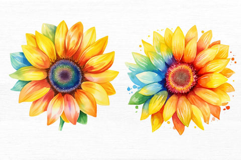 Sunflower Rainbow Watercolor Clipart Sublimation Regulrcrative 