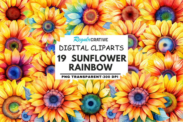 Sunflower Rainbow Watercolor Clipart Sublimation Regulrcrative 