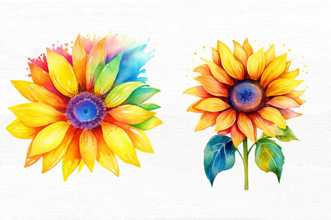 Sunflower Rainbow Watercolor Clipart Sublimation Regulrcrative 