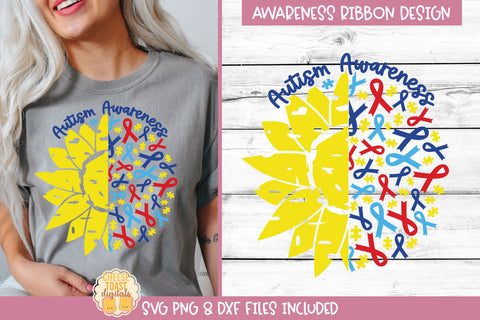 Sunflower Ribbon Awareness SVG Bundle | Cancer Ribbon Design SVG Cheese Toast Digitals 