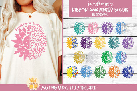 Sunflower Ribbon Awareness SVG Bundle | Cancer Ribbon Design SVG Cheese Toast Digitals 