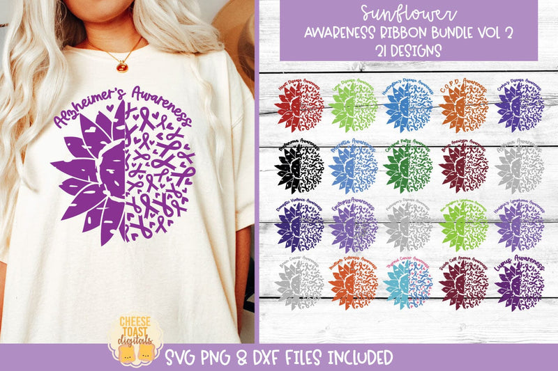Sunflower Ribbon Awareness SVG Bundle Vol 2 | Cancer Ribbon Design SVG Cheese Toast Digitals 