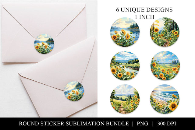 Sunflower Round Sticker Printable Sublimation Bundle Sublimation BijouBay 
