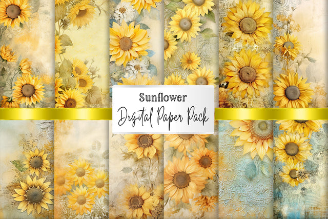 Sunflower Scrapbook Papers, Floral Junk Journal Backgrounds Sublimation BijouBay 
