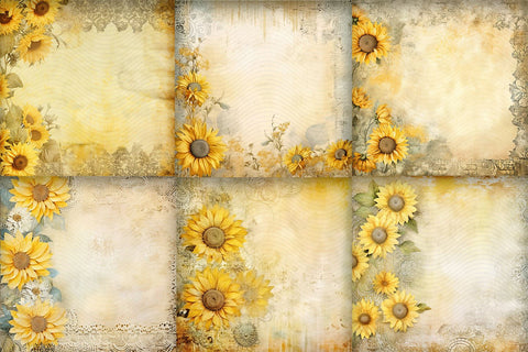 Sunflower Scrapbook Papers, Floral Junk Journal Backgrounds Sublimation BijouBay 