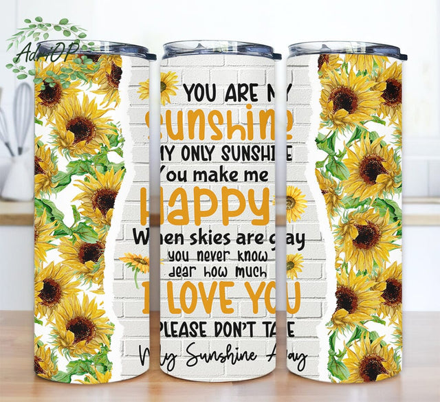 Sunflower Seamless 20oz Skinny Tumbler Png, You Are My Sunshine Tumbler, Sunshine Tumbler, Custom Tumbler, Watercolor Tumbler Wrap Sublimation AdriOP 