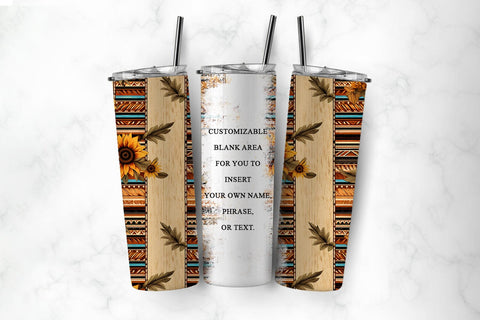 Sunflower & Serape Tumbler Wrap - Western Skinny Tumbler PNG Sublimation BijouBay 
