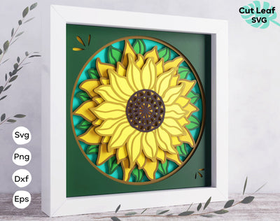 Sunflower shadowbox SVG - 3d Sunflower svg, files for Cricut, for Silhouette SVG CutLeafSvg 