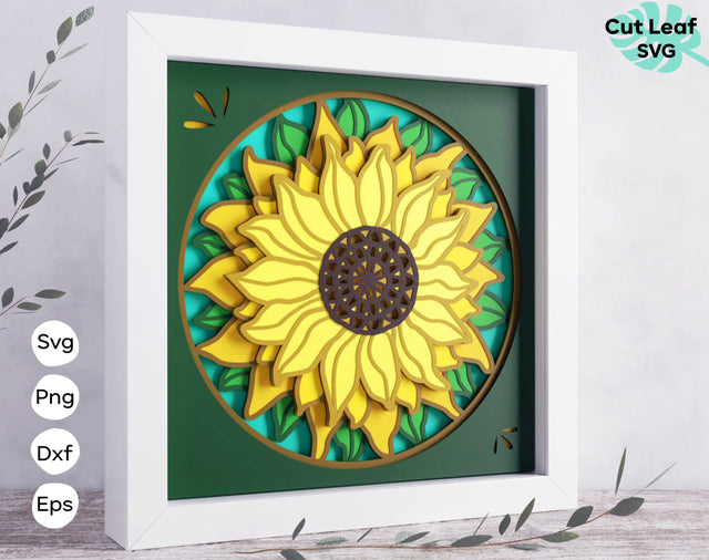 Sunflower shadowbox SVG - 3d Sunflower svg, files for Cricut, for Silhouette SVG CutLeafSvg 