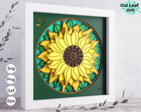 Sunflower shadowbox SVG - 3d Sunflower svg, files for Cricut, for Silhouette SVG CutLeafSvg 