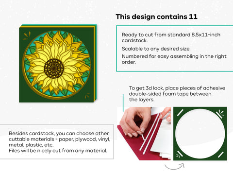 Sunflower shadowbox SVG - 3d Sunflower svg, files for Cricut, for Silhouette SVG CutLeafSvg 