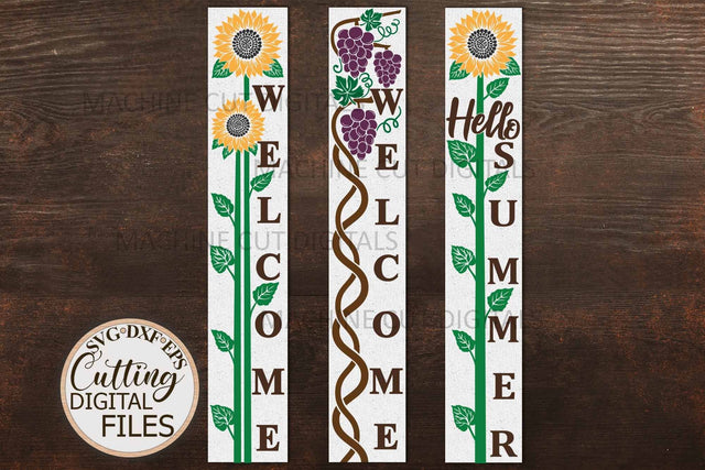 sunflower sign svg, welcome sign svg, grapes welcome sign svg, long vertical sign svg, welcome porch sign svg, hello summer porch sign svg SVG kartcreationii 