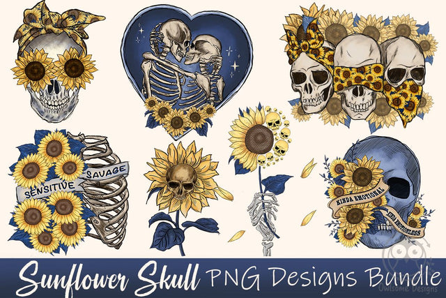 Sunflower Skull PNG Designs Bundle Sublimation LAM HOANG THUY 
