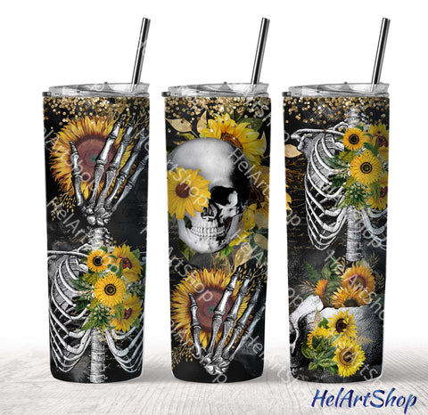 Sunflower Skull Tumbler PNG Sublimation, Gothic Png Sublimation _HelArtShop_ 