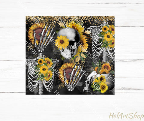 Sunflower Skull Tumbler PNG Sublimation, Gothic Png Sublimation _HelArtShop_ 