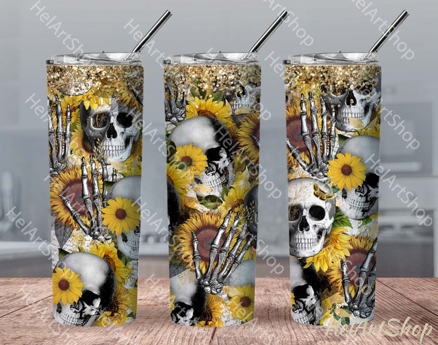 Sunflower Skull Tumbler | PNG Sublimation | Gothic Png Sublimation _HelArtShop_ 