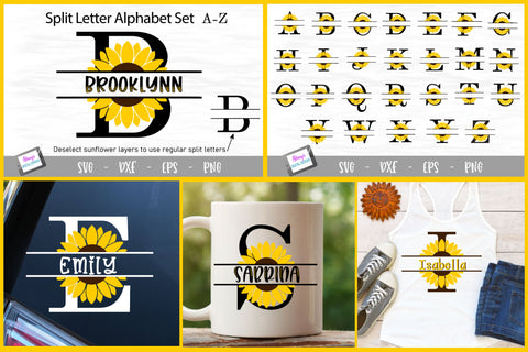 Sunflower Split Letters A- Z - 26 Split Monogram SVG FIles SVG Stacy's Digital Designs 