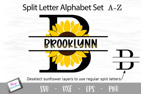 Sunflower Split Letters A- Z - 26 Split Monogram SVG FIles SVG Stacy's Digital Designs 