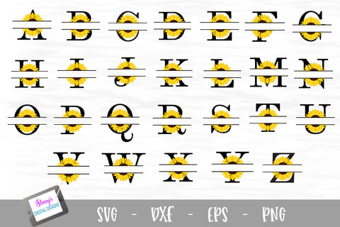 Sunflower Split Letters A- Z - 26 Split Monogram SVG FIles SVG Stacy's Digital Designs 