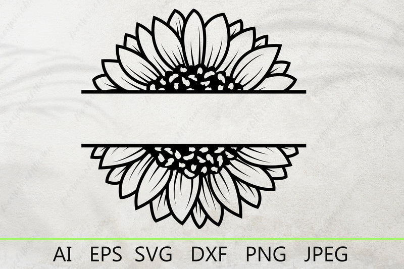Sunflower split monogram svg cut file, Flower monogram border SVG AnastasiyaArtDesign 