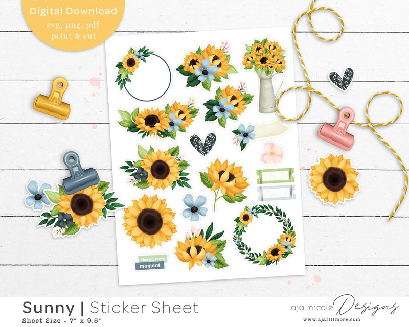 Sunflower Sticker Sheet SVG Aja Nicole Designs 