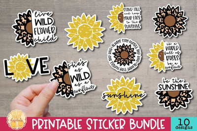 Sunflower Stickers Bundle | 10 Leopard Print Design Quotes SVG Cheese Toast Digitals 
