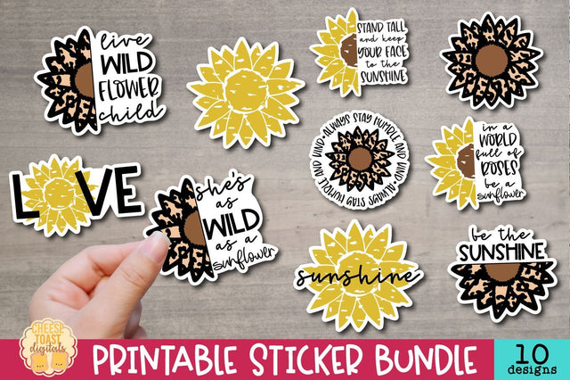 Sunflower Stickers Bundle | 10 Leopard Print Design Quotes SVG Cheese Toast Digitals 