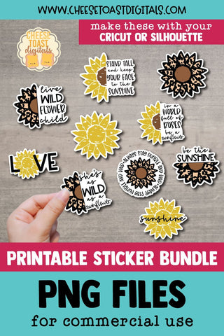 Sunflower Stickers Bundle | 10 Leopard Print Design Quotes SVG Cheese Toast Digitals 