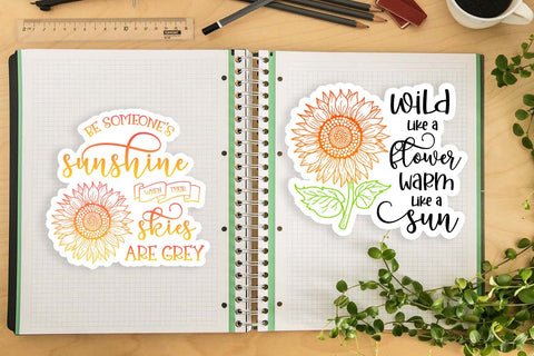 Sunflower Stickers Bundle- Sunflower Quotes Stickers Bundle SVG Happy Printables Club 