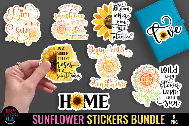 Sunflower Stickers Bundle- Sunflower Quotes Stickers Bundle SVG Happy Printables Club 