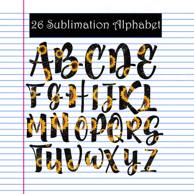 Sunflower Sublimation Alphabet,Alphabet Doodle Font,Letters Monogram,glitter Alphabet ClipArt Letters A-Z,Printable & Resizable,Alphapack Font ArtStudio 