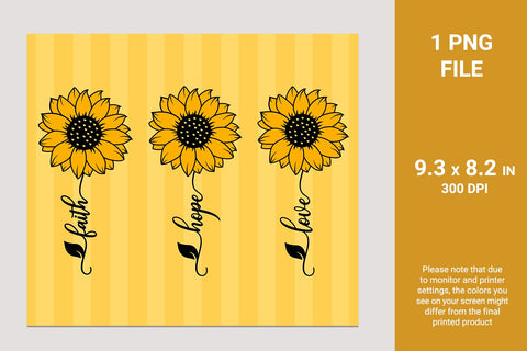 Sunflower sublimation tumbler Faith Hope Love sunflower Sublimation KMarinaDesign 