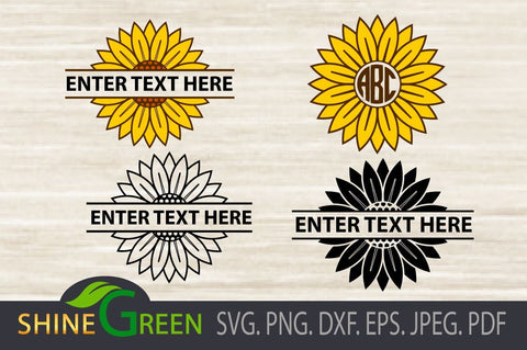 Sunflower SVG Bundle - Flowers and Monogram Frames SVG Shine Green Art 